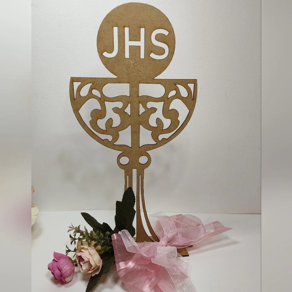Holy Chalice Cake Topper. Wooden Grial First Holy Communion JHS Cake Toppers.
